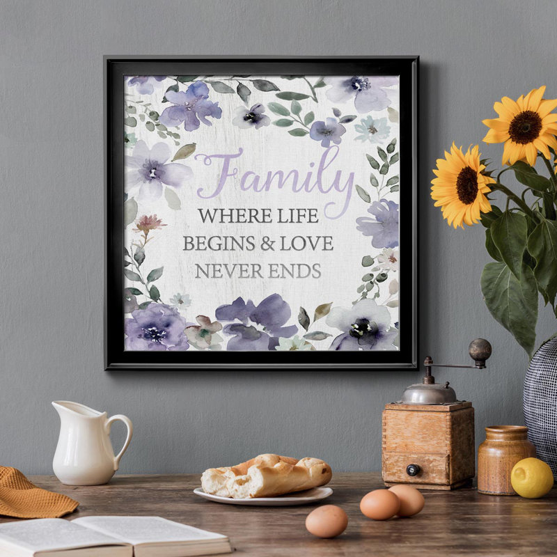 «Lavender Family», art textuel sur toile, H 17,5 po x l 17,5 po x P 1,5 po, Toile noire