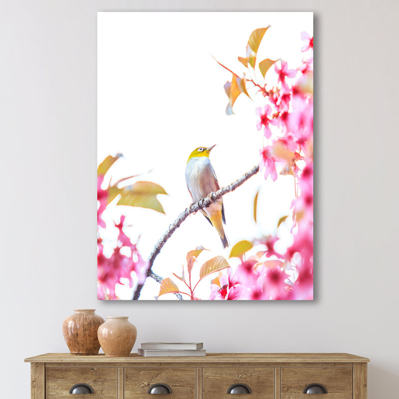 " Bird On Cherry Blossom ", 32" H  x 24" W  x 1" D, Wrappped Canvas