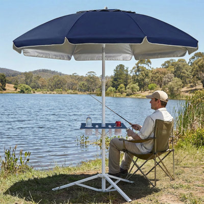 Parasol d'extérieur portatif 7 pieds avec table réglable intégrée - Parasol UPF 50+, crochet, sac de transport, inclinaison réglable, parasol de plage et de camping