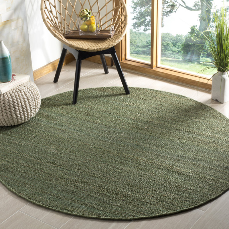 Fitzwater Handwoven Natural Jute Striped Area Rug, Rond 6 pi