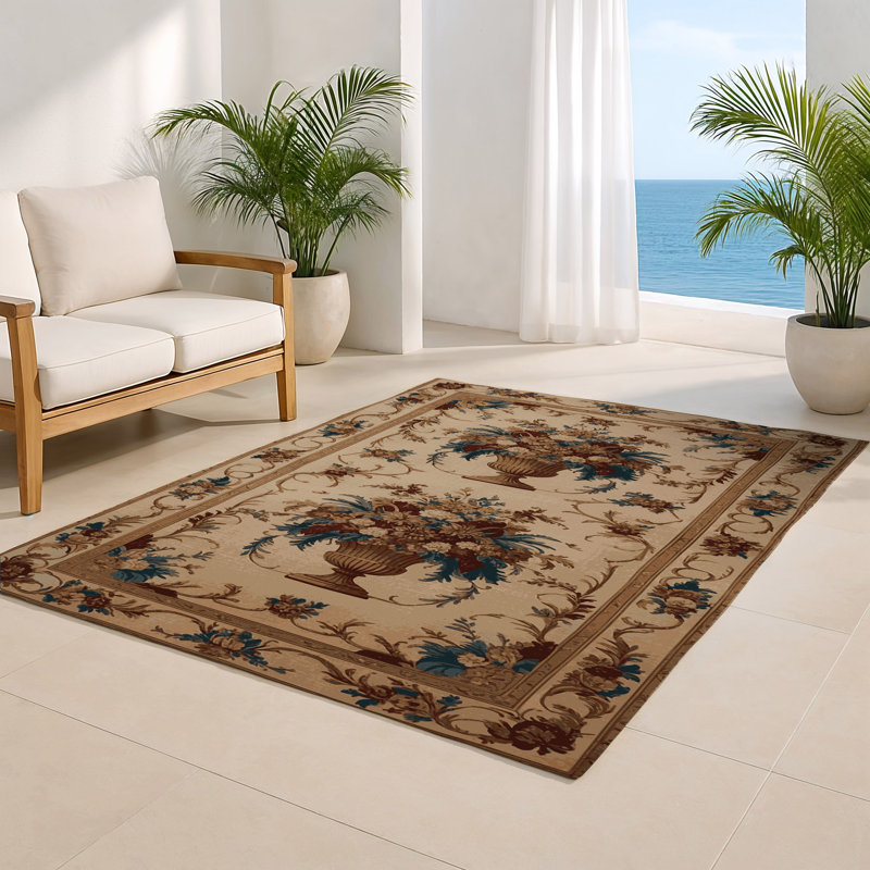 Tapis d'intérieur et d'extérieur brun français, Rectangle 4pi x 6 pi