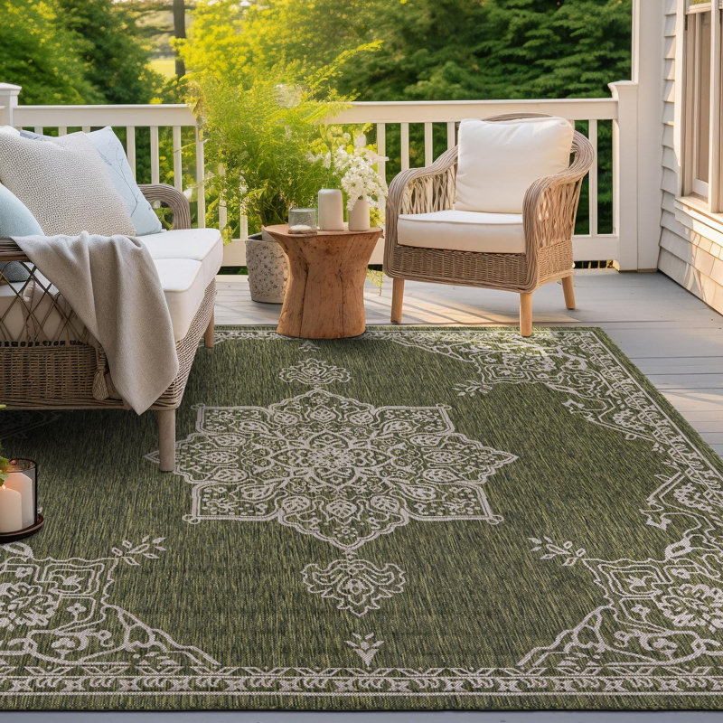 Tapis oriental vert / gris Crabill, Carré 12 pi