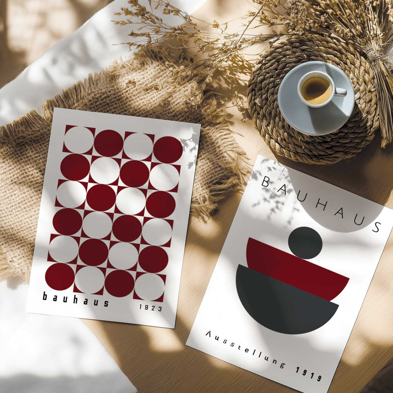 Ensemble de 2 impressions bourgogne bourgogne bauhaus, Papier, H 10 po x l 16 po x P 0,1 po
