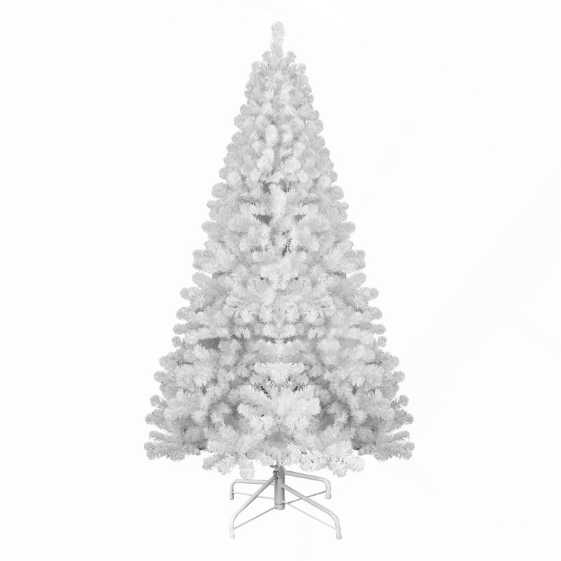 Arbre de Noël blanc de 7,5 pi avec fil mémoire, 1200 pointes en PVC à charnière pour un assemblage facile et une décoration intérieure des Fêtes