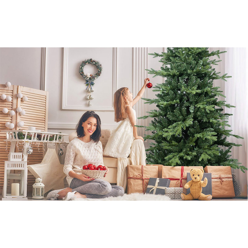 Arbre de Noël 4 pi en PVC + PE avec 919 pointes - Arbre à charnières plein et luxuriant avec support en métal, assemblage facile, conception d'aiguille mixte réaliste