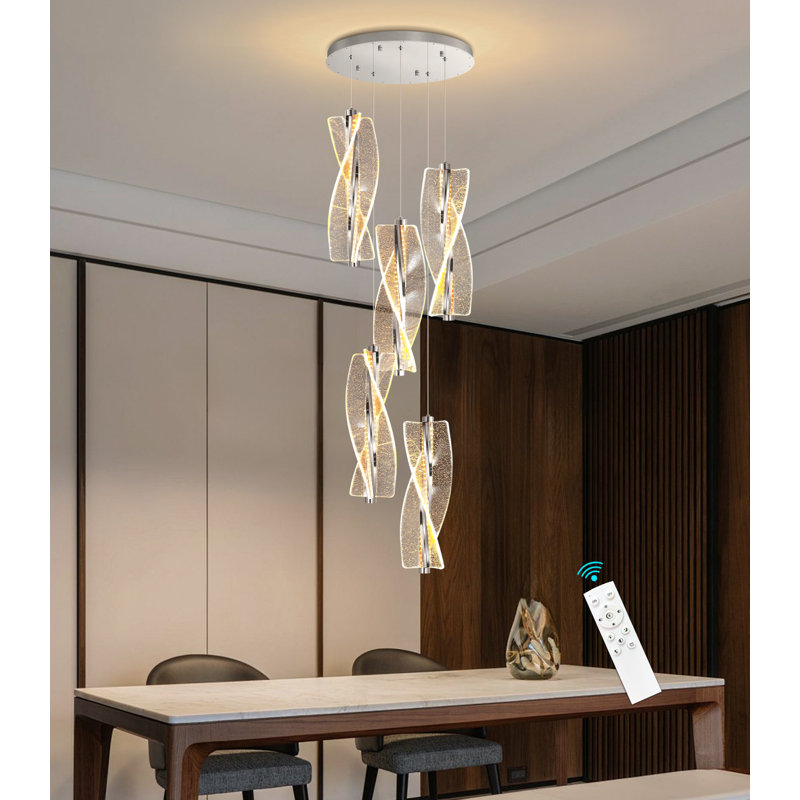 Lustre moderne 5 lumières DEL en acrylique à intensité variable argent, 3600 Lumens, 98" H x 15.7" W x 15.7" D, Silver