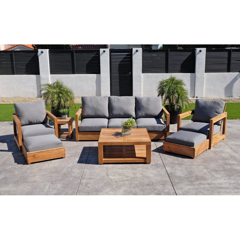 Ensemble de conversation d'extérieur 5 personnes avec coussins Sunbrella Stilijan Teak, Tuscan