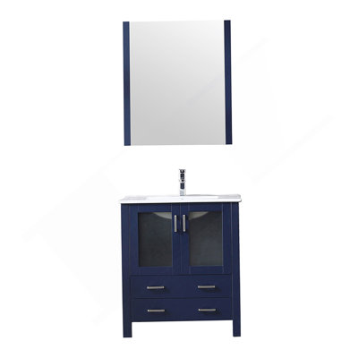 Bath Vanity In. D, Ceramic Top, Faucet Set, And  In. Mirror
