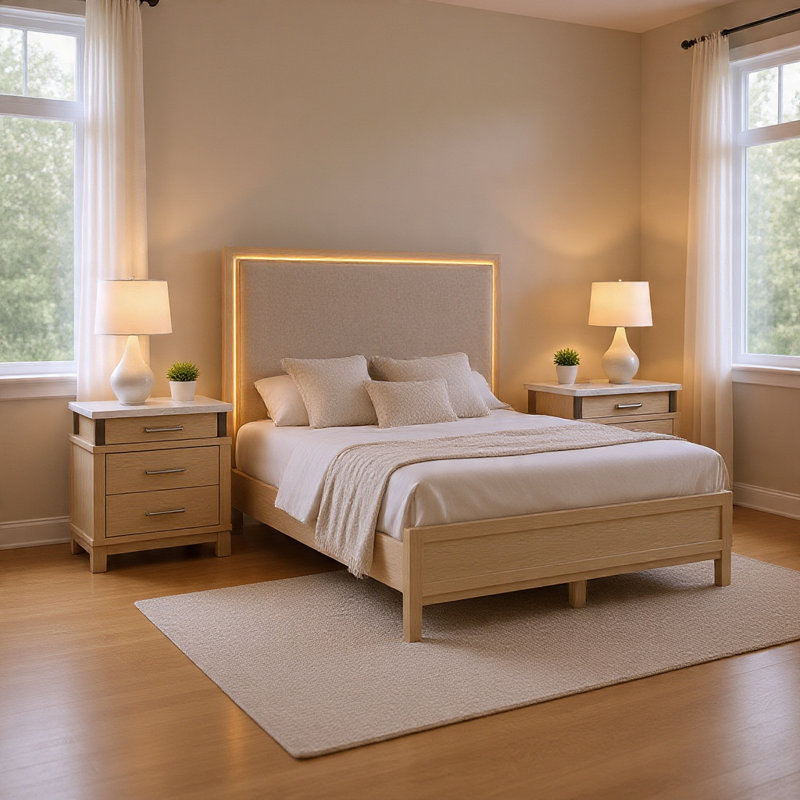 Ensemble de chambre pour grand lit en bois gris patiné avec détails blancs et argentés - Ensemble de 3 pièces avec 2 tables de chevet