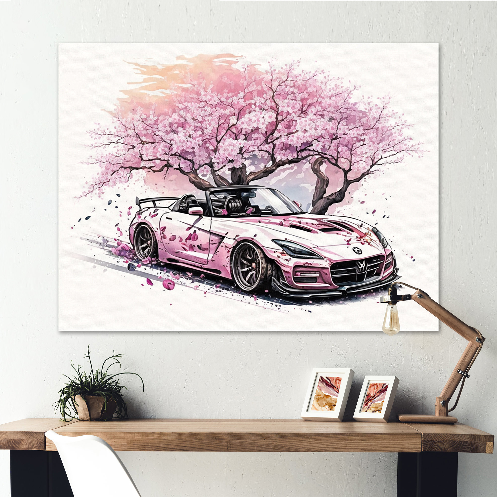 Winston Porter Pink And Cream Essence Of Retro Car On Canvas Print