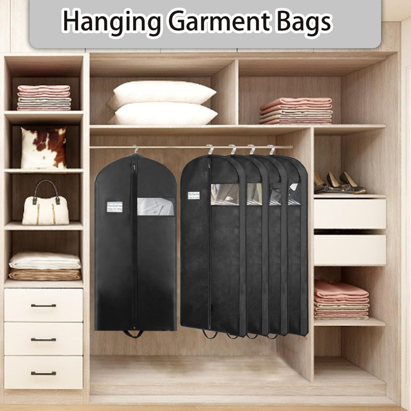 Garment Bags, Suit Bags For Closet Storage And Travel, Portable Garment Covers With Handle, Nonwoven Breathable Clothing Storage Bags With Zipper For Suit, Coat, Dress, Set Of 2