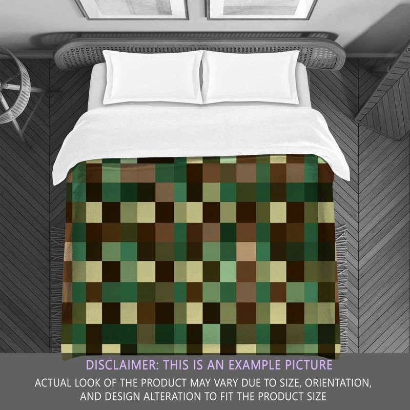 Machine Printed Comforter, King Comforter, Brown/Green Checkered