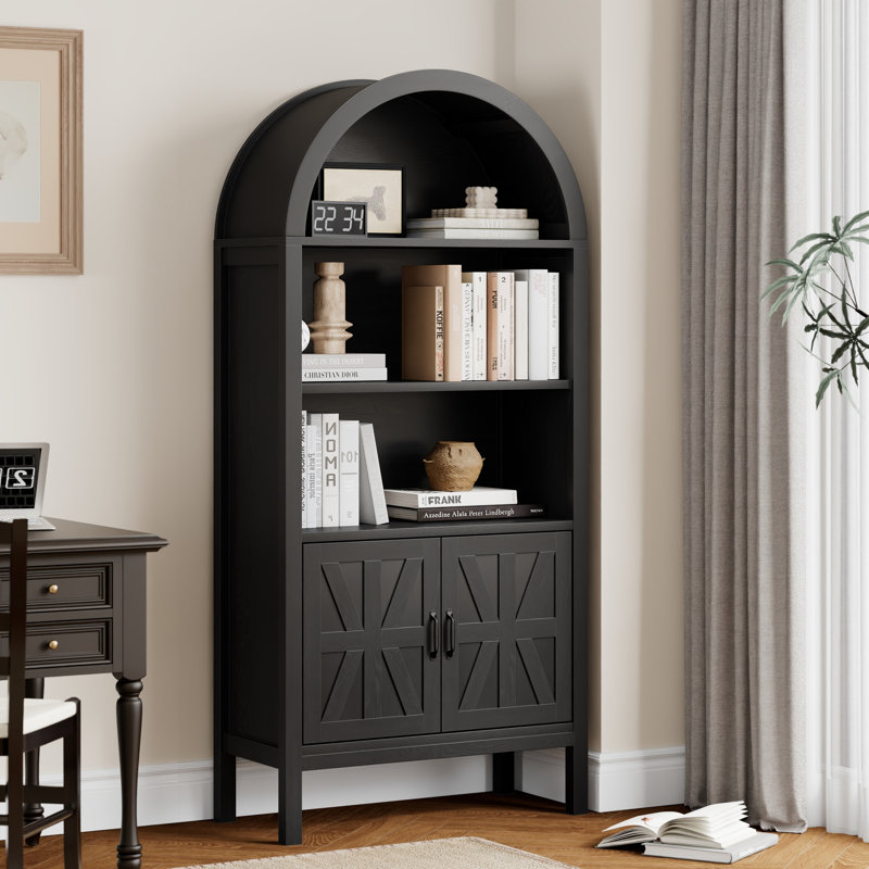 70.47*30.9 inch Ghian Arched Display Storage Bookcase with Open Shelves and Cabinet
