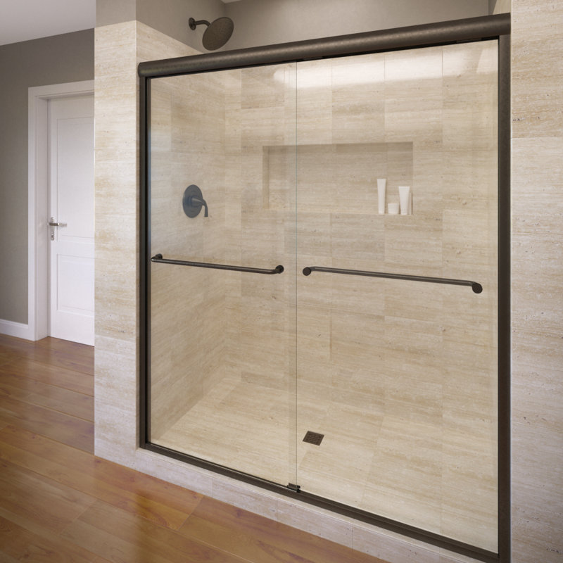 Celesta 44" W x 72" H Frameless Shower Door, Silver, Clear