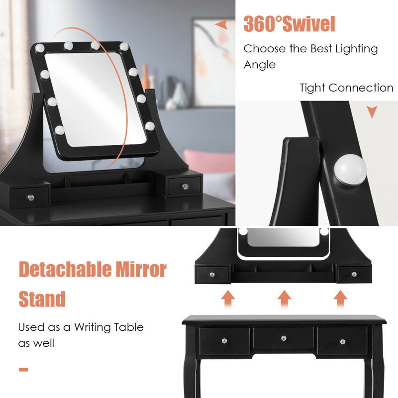 Shrader Dressing Table with Mirror, Black