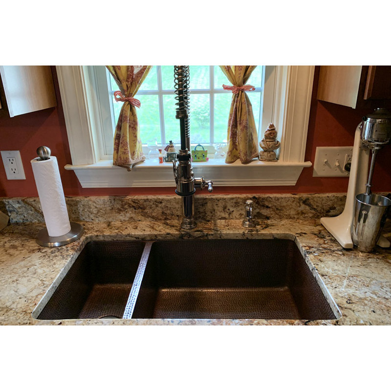 33" Hammered Copper 25/75 Double Basin Kitchen Sink