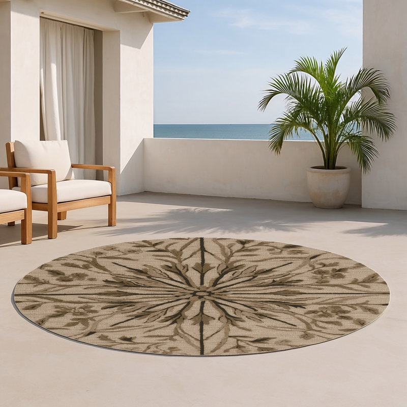 Tapis d'intérieur et d'extérieur brun Nature, Rond 5 pi