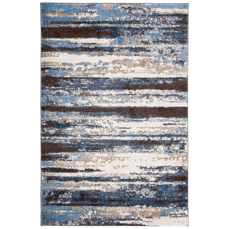 Hatsuye Abstract Blue Area Rug, Rectangle 5'3" x 8'