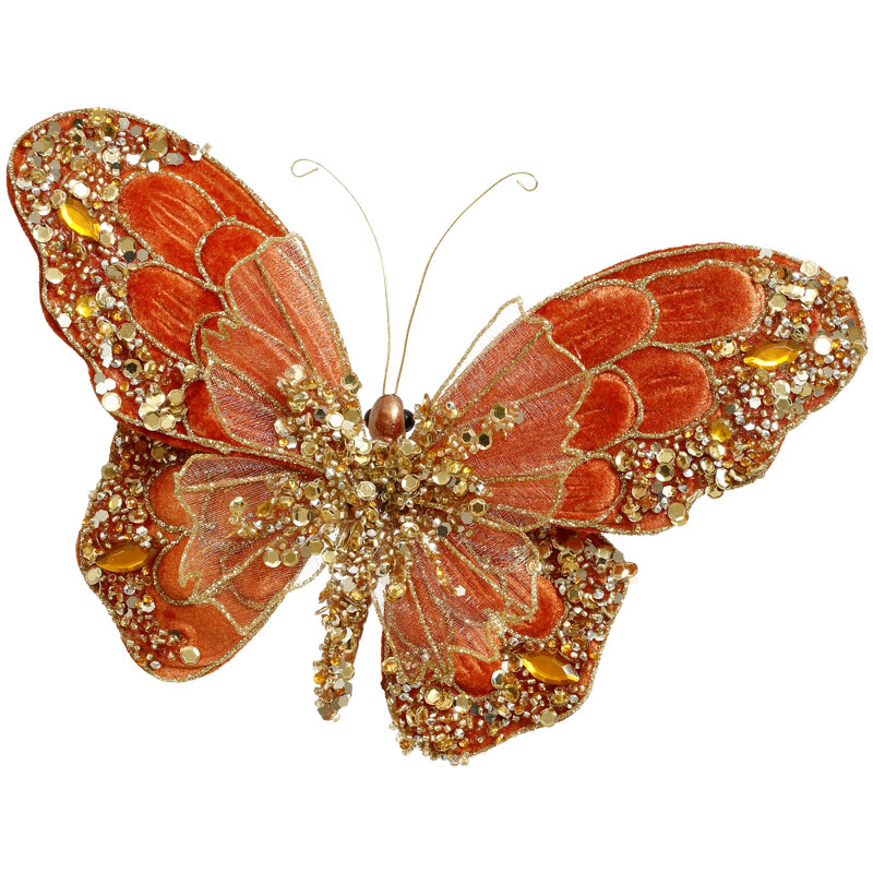 Glitter Bead Butterfly On Clip - 7X2 Inches Set Of 12
