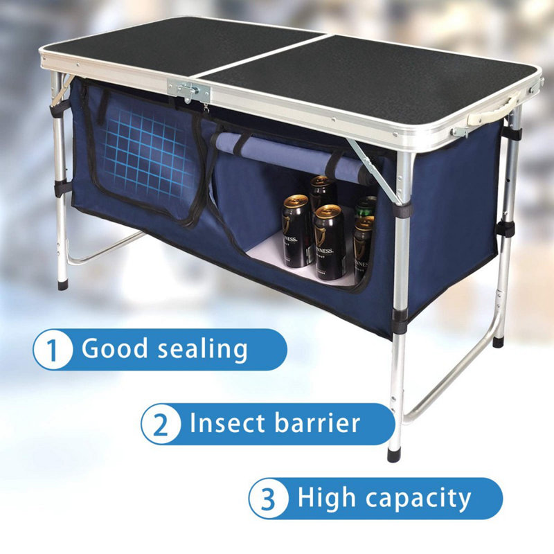 Table de camping pliante avec compartiment de rangement