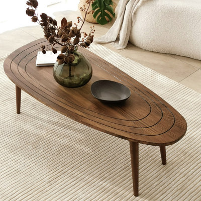 Table basse moderne, couleur noyer, 45,3 x 15,0 x 19,0 pouces | Cadre 100% bois de pin de haute qualité et pieds 100% bois de hêtre | Conception géométrique élégante, parfaite pour le salon et les espaces contemporains