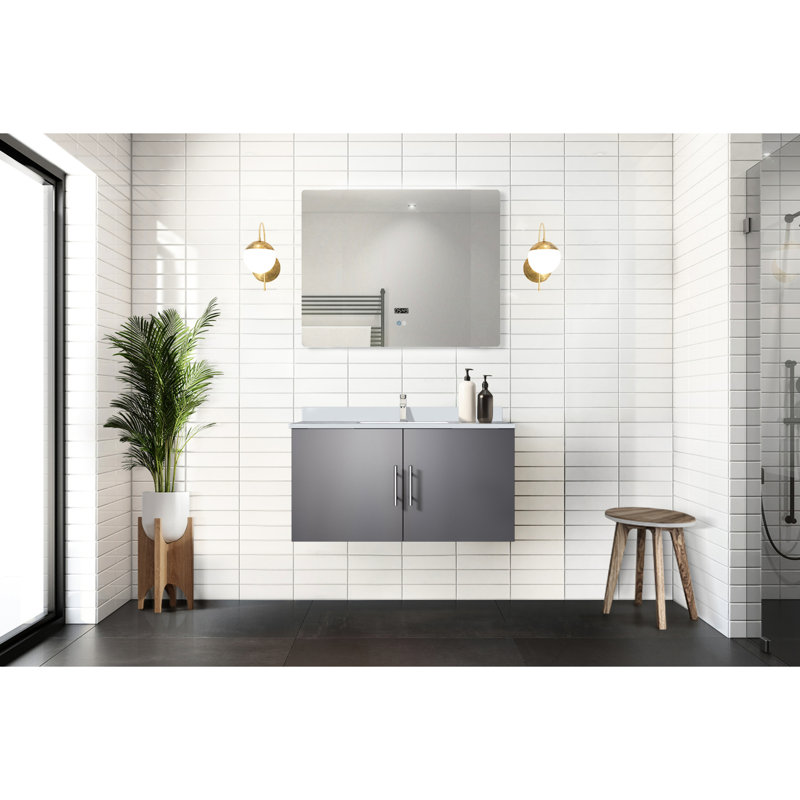 Meuble-lavabo gris foncé de 36 po x P 22 po pour comptoir de salle de bain, comptoir en marbre, miroir à DEL, grattoir et teinture 22 pièces de meuble-lavabo, plateau et taches