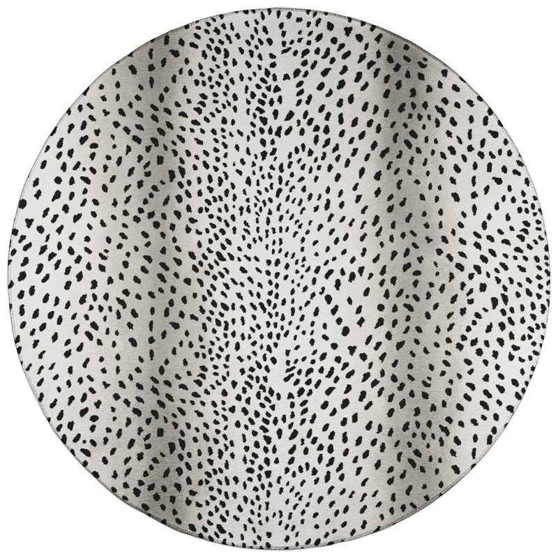 Tapis blanc / noir Abiy, Rond 8 pi