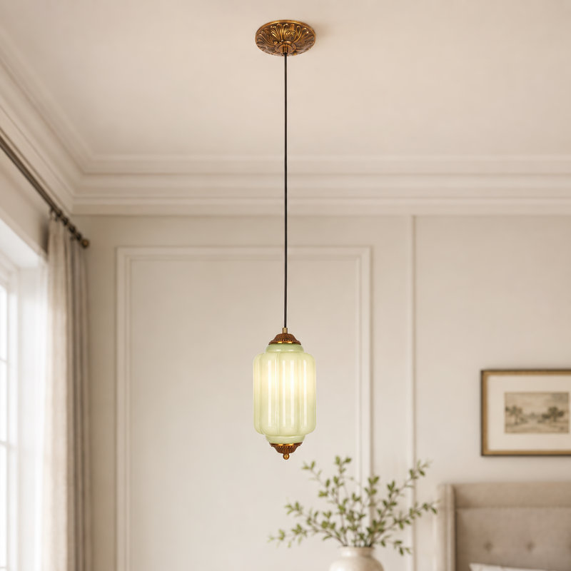 Luminaire suspendu en verre vert 1 lumière avec détails en laiton rétro