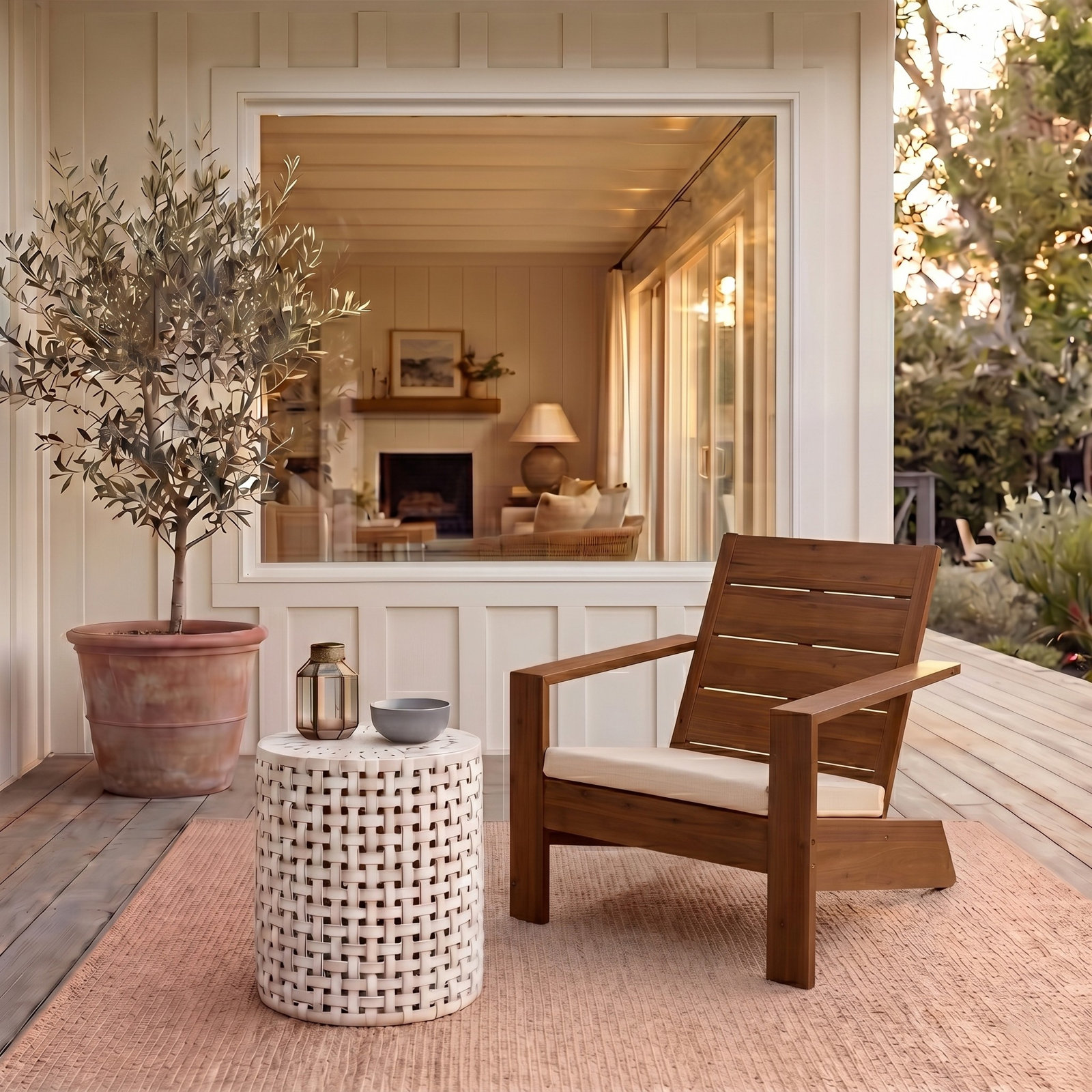 Nalia Acacia Adirondack Chair, Teak Brown / Cream