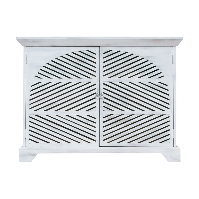Algernon White Slatted Wood 2-Door Accent Cabinet