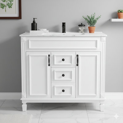 36-Inch Bathroom Vanity With Top-Mount Sink, Modern Bathroom Storage Cabinet Having Two Soft-Close Doors And Two Drawers, Single Basin Vanity
