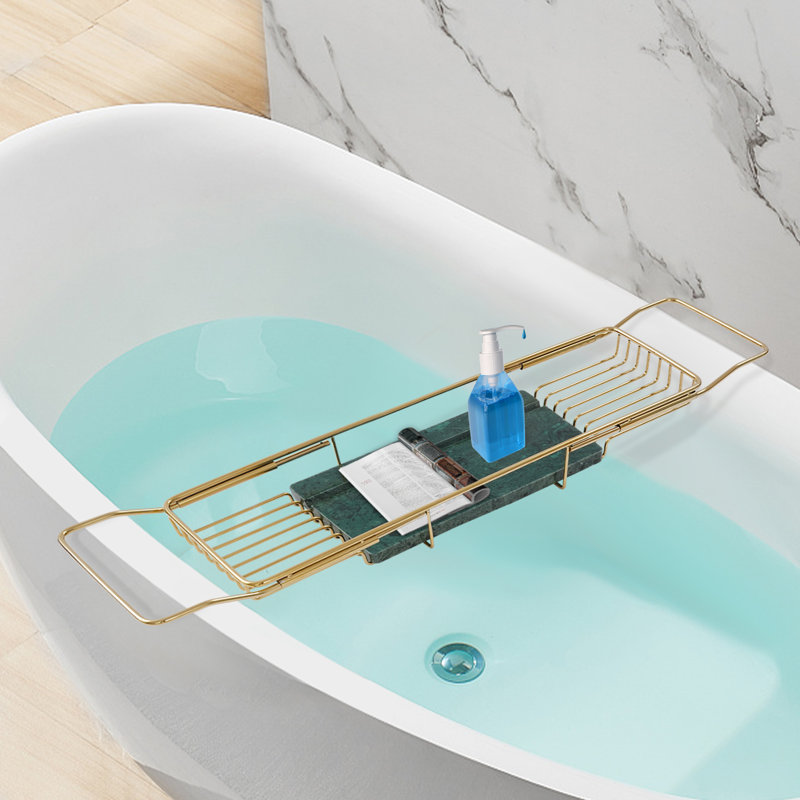 Plateau de bain en acier inoxydable avec rainure pour tablette, organisateur de bain extensible, largeur maximale de 35,43 po