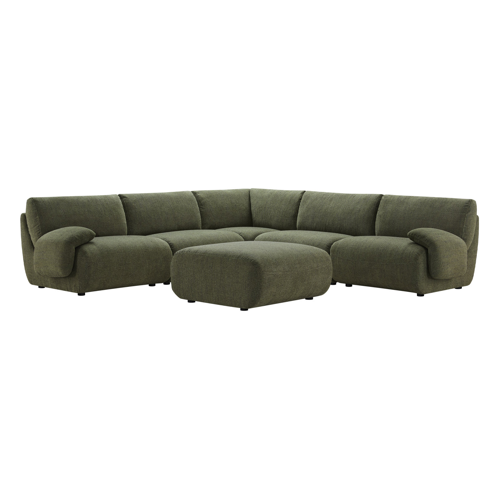 Nita 6-Piece Upholstered Modular Sectional With Ottoman, Mellow Forest Chenille