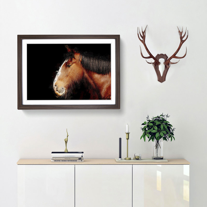 Brown Shire Horse in Abstract - Picture Frame Graphic Art Print, Walnut Framed, 48cm H x 65cm W x 2cm D