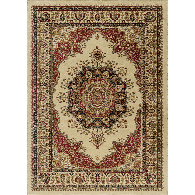 Tapis oriental ivoire / rouge Clarence, Rectangle 6 pi 7 po x 9 pi 6 po
