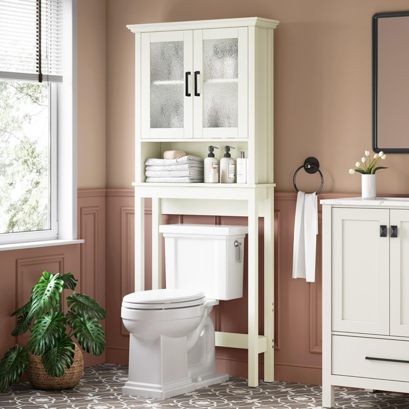 Over-the-Toilet Storage Cabinet, Bathroom Organizer with Doors & Adjustable Shelf, Thicken Frame Above-Toilet Storage Rack