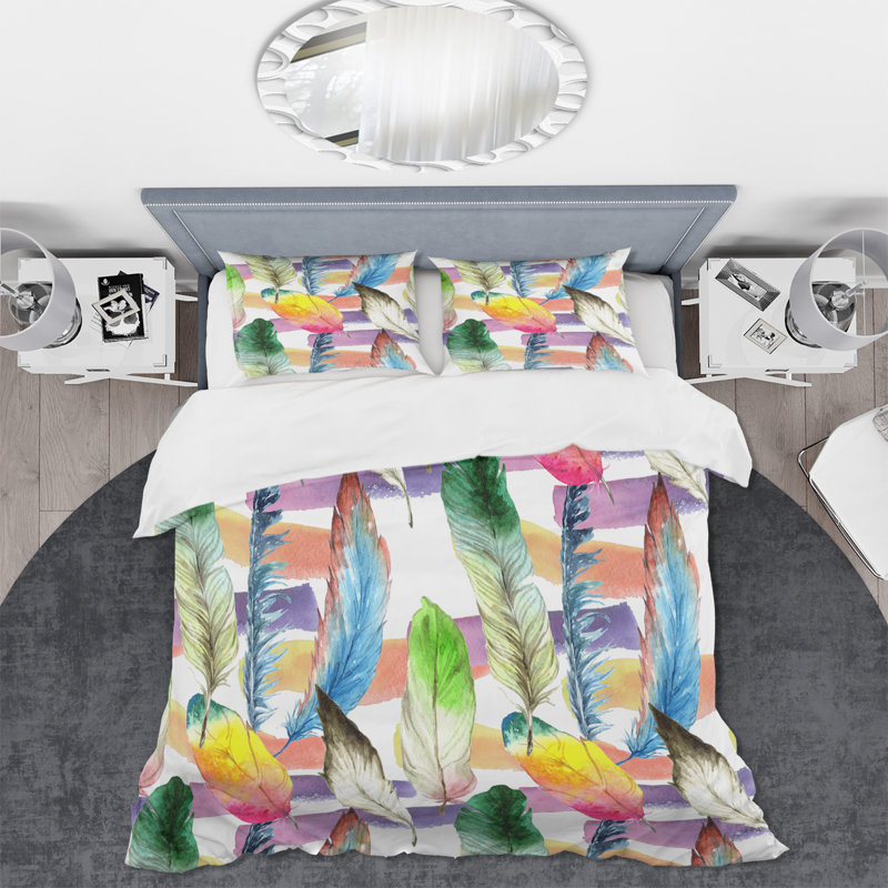 Ensemble de housse de couette en microfibre Phaong jaune / vert / bleu, Housse de couette très grand + 2 très grandes ta