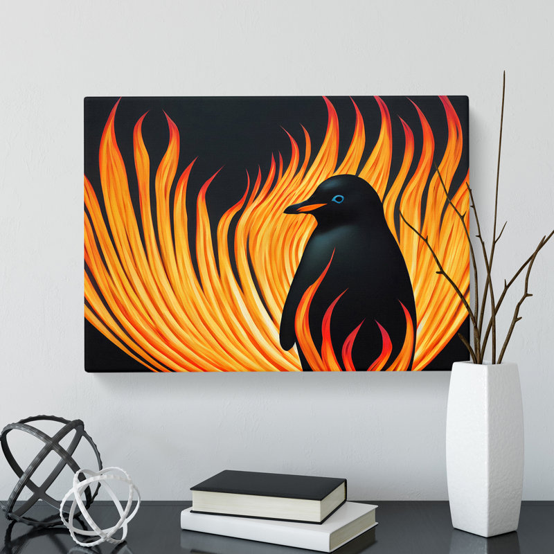 Penguin Flame Art - Wrapped Canvas, 35cm H x 50cm W x 3cm D