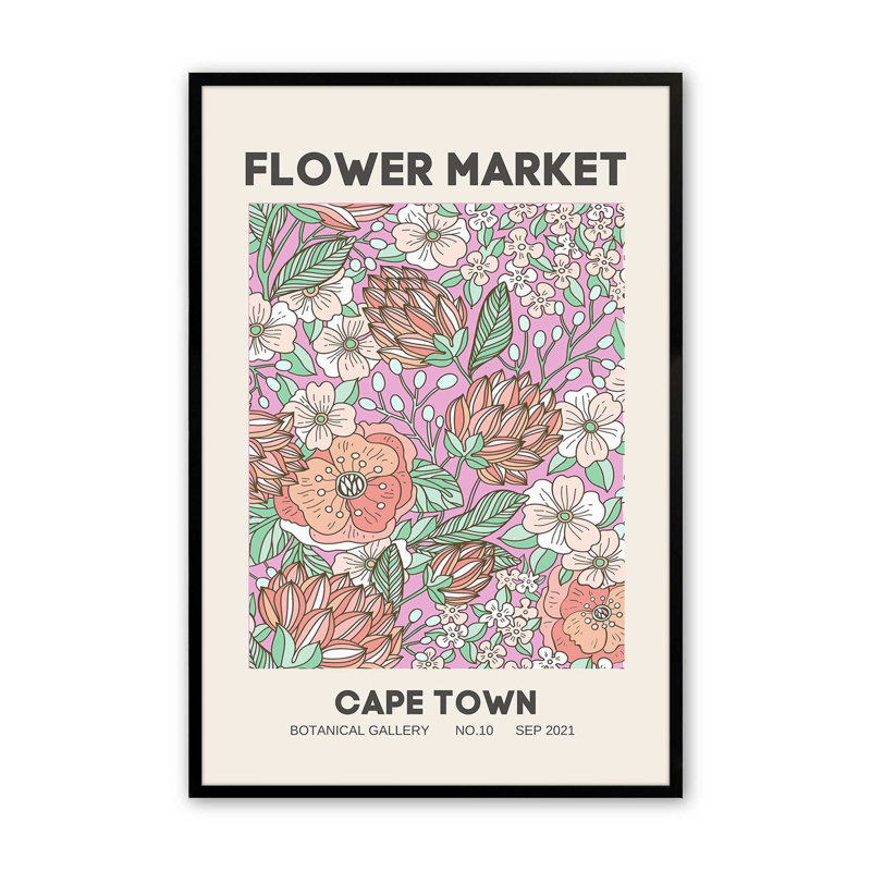Impression rétro du marché aux fleurs du Cap, Cadre photo noir simple, H 17 po x l 13 po