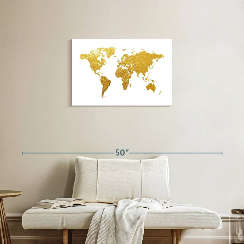 Carte du monde Aliaz, feuille d'or I, H 20 po x l 30 po