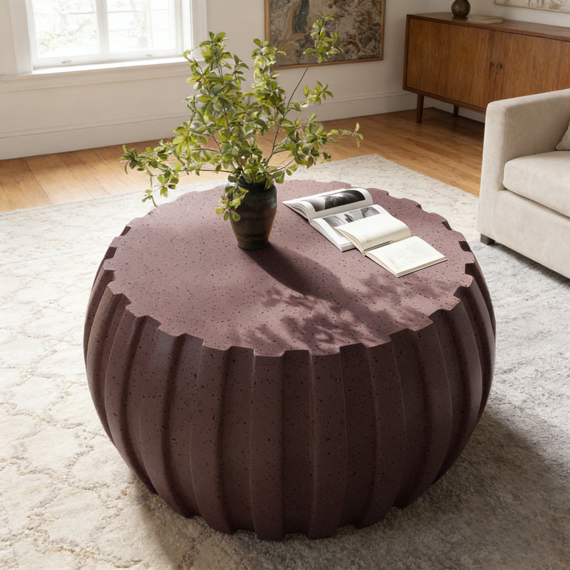 Table basse moderne et imperméable en ciment Mgo, durable et polyvalente pour une utilisation intérieure et extérieure, Brun