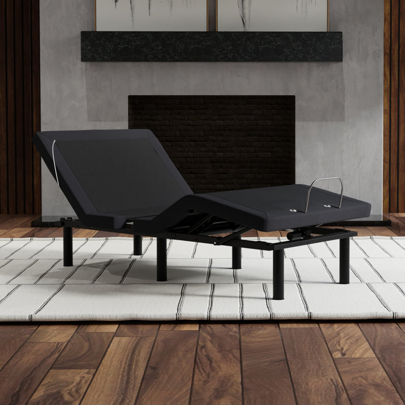 Base de lit simple TG avec commande vocale, lumières DEL et hauteur zéro: télécommande sans fil, lumières, gris