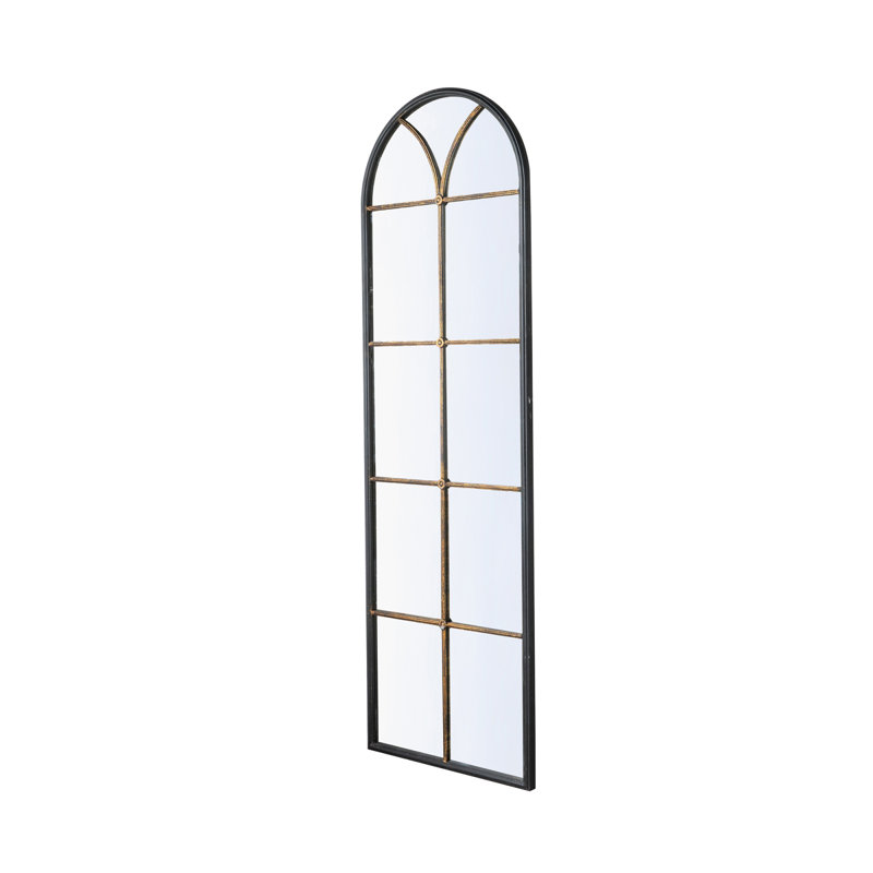 Miroir de plancher arqué 23,5 x 74,5 po avec motif de vitre noir et doré