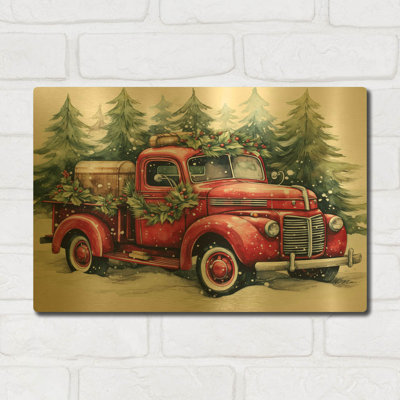 Tableau mural en métal doré « Van dans la neige » de Momart, 40,6 cm x 30,5 cm