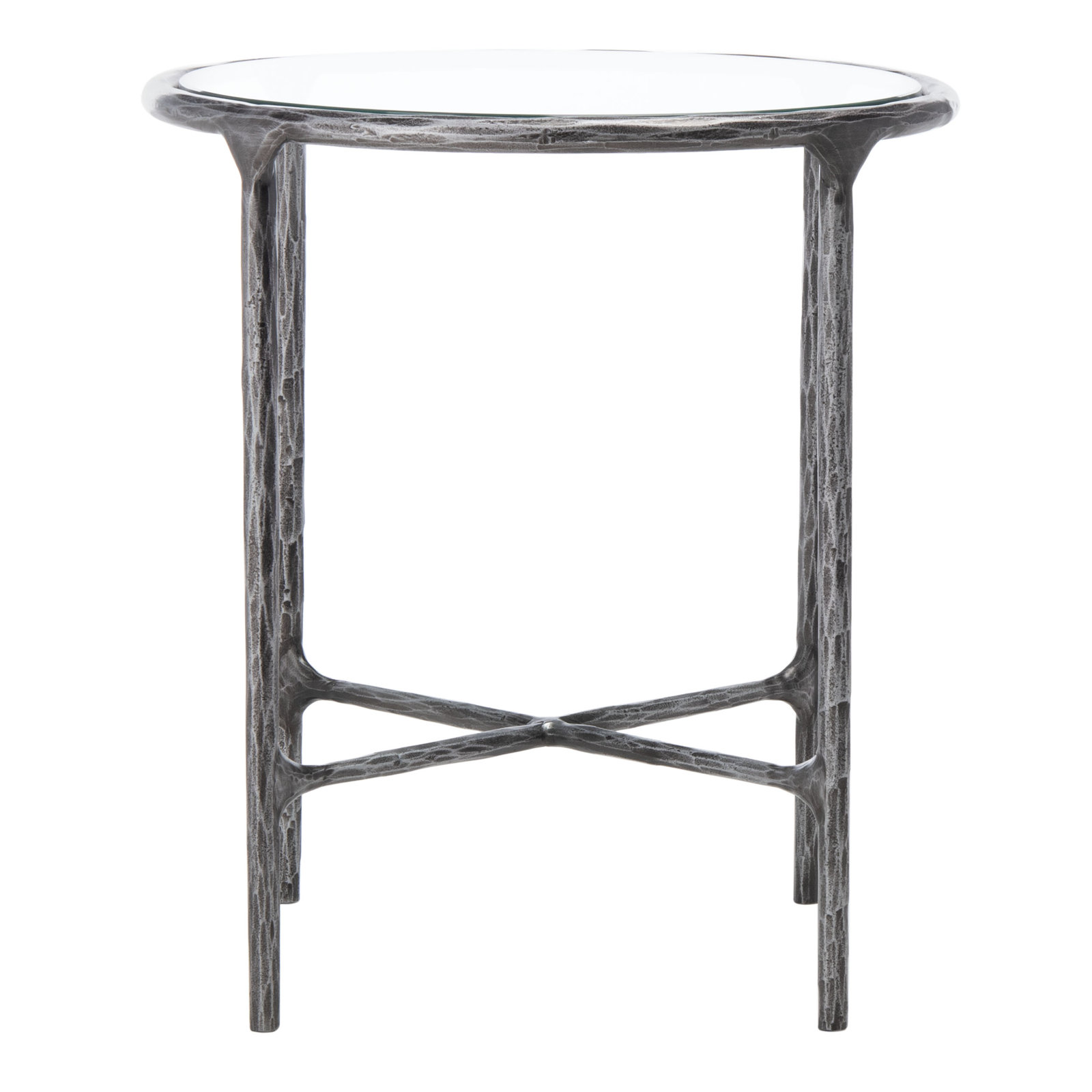 Evelynn Glass Cross Legs End Table, Clear, Silver