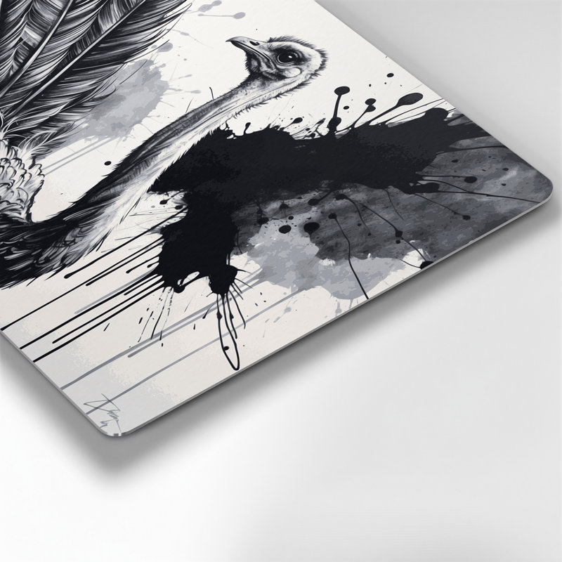 Faune, autruche, art mural gris en métal, H 12 po x l 18 po