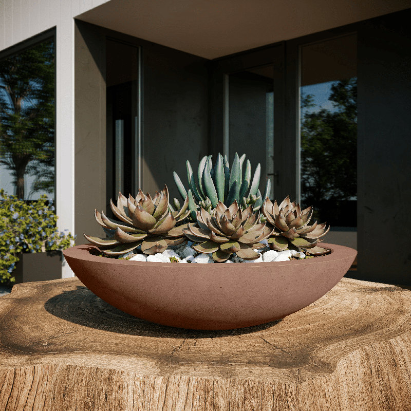Oceanside Shallow Concrete Planter, Antique Rose, 7" H x 30" W x 30" D