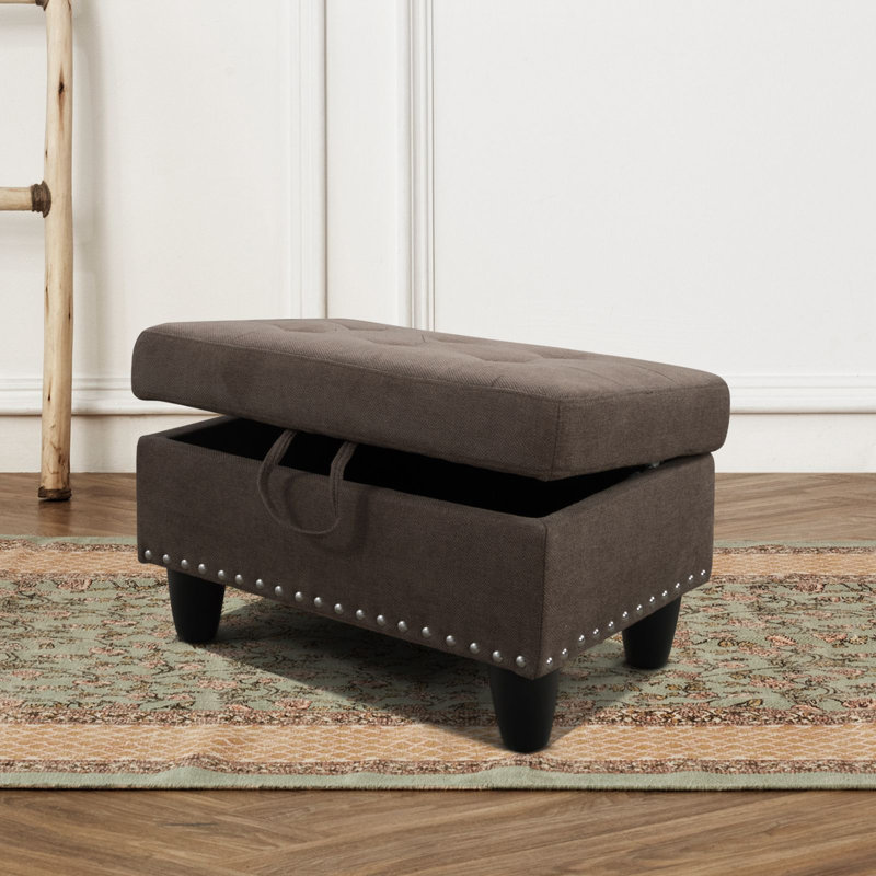 Yeni 28.5" Wide Upholstered Storage Ottoman, Tan
