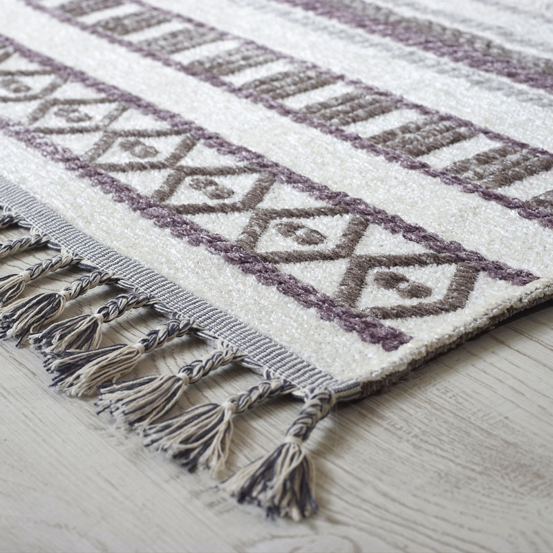 Tapis kilim en coton gris clair Quint, Rectangle 6 pi 7 po x 9 pi 6 po