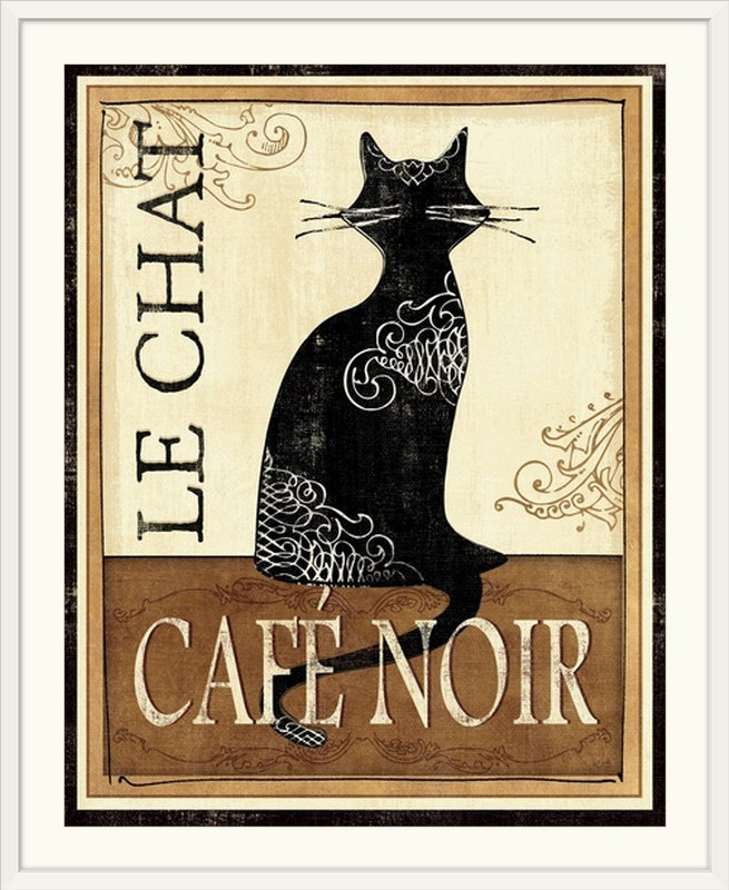 « le chat » par veronique charron, impression, H 32 po x l 27 po x P 1 po, Cadre blanc